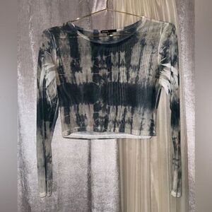 Love Culture Blue White and Gray Tie-Dye Long Sleeve Mesh Crop Top 90s Y2K Sz M